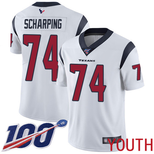 Houston Texans Limited White Youth Max Scharping Road Jersey NFL Football #74 100th Season Vapor Untouchable
